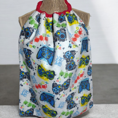 Bavoir adulte élastiqué – Éponge de bambou & coton enduit – H50 x L40 cm – Fait main