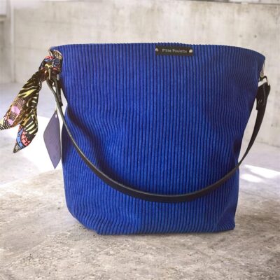 Sac Cabas Femme en Velours Côtelé Bleu roi – Création Artisanale Française