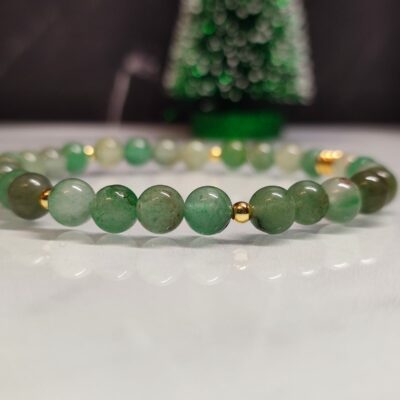 Bracelet Aventurine verte élastique et Plaqué Or