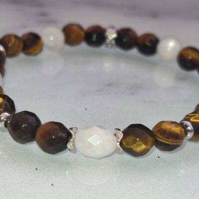Bracelet Pierre de lune Œil de tigre facetté Argent élastiqué