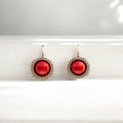boucles d'oreilles rouge et argent