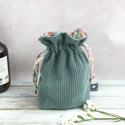 bourse pochon velours style liberty vert