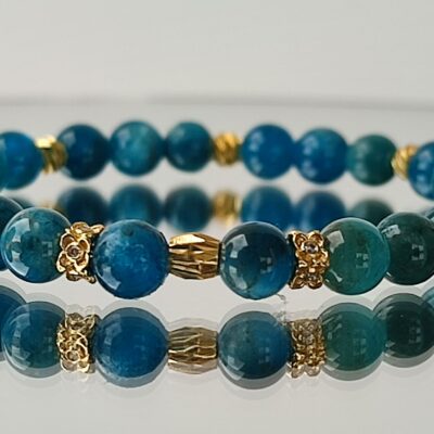 Bracelet Apatite Bleue Élastique sur Plaqué Or 18K