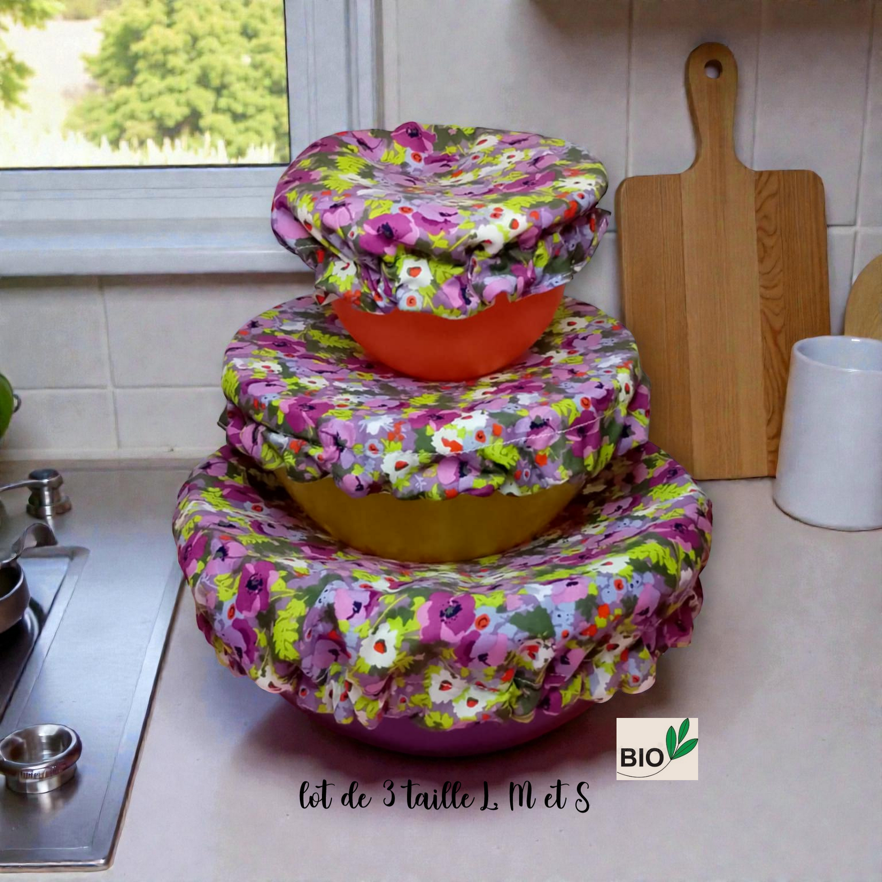 lot de 3 charlottes alimentaires coton bio doublé PUL certifié contact alimentaire modèle au choix – Image 5