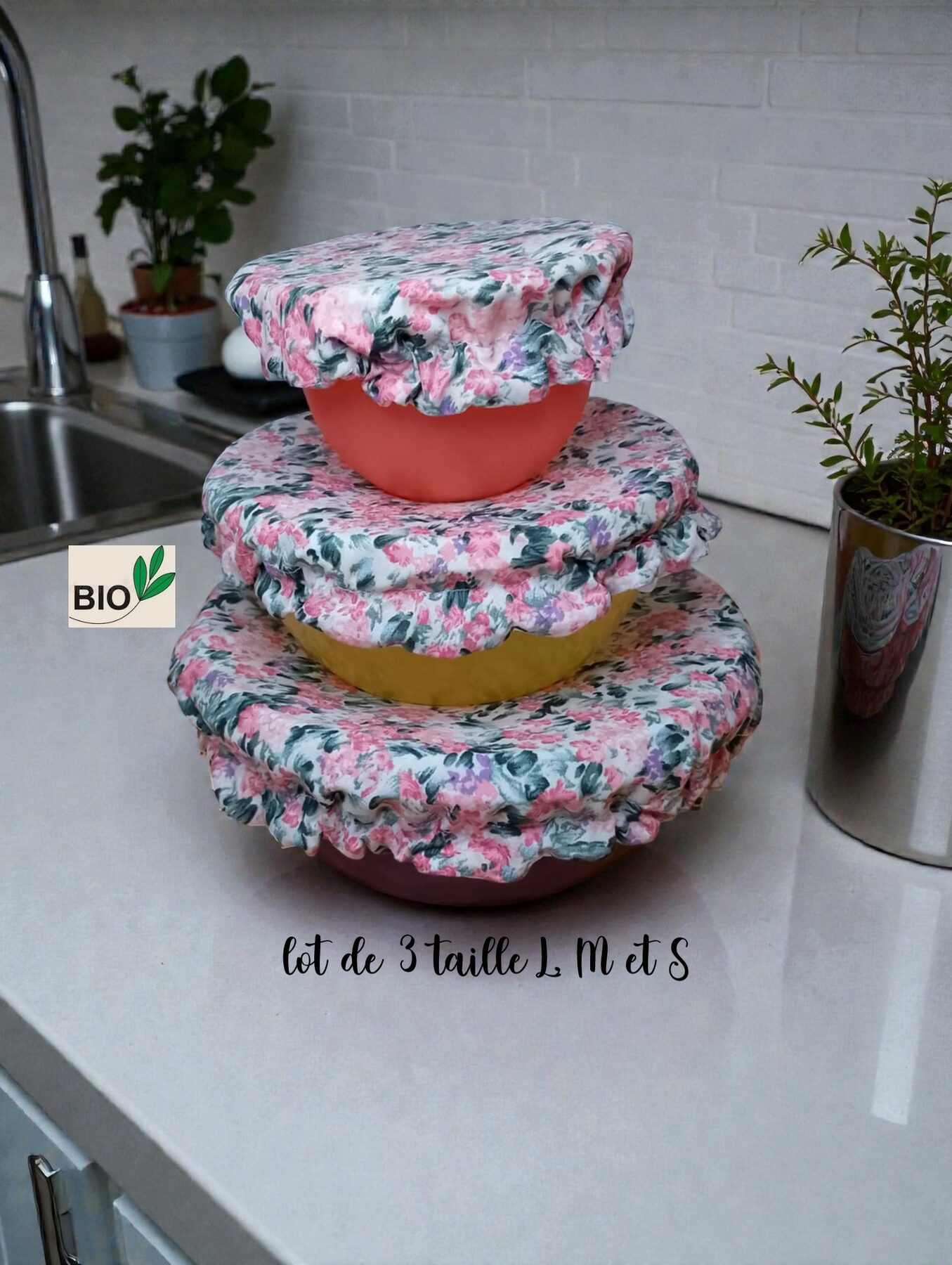 lot de 3 charlottes alimentaires coton bio doublé PUL certifié contact alimentaire modèle au choix – Image 3