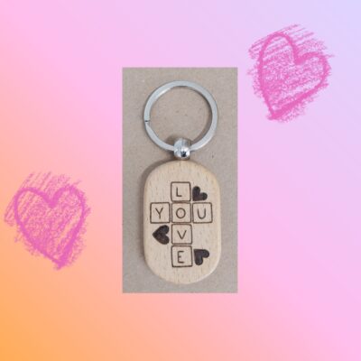 porte clé I love you bois fait-main