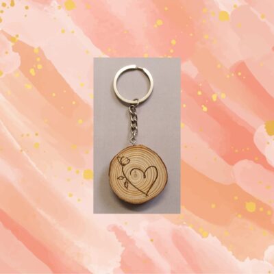 porte clé bois cœur fleur fait-main