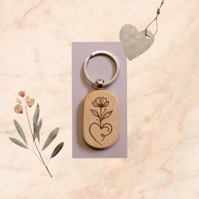 porte clé fleur coeur bois fait-main