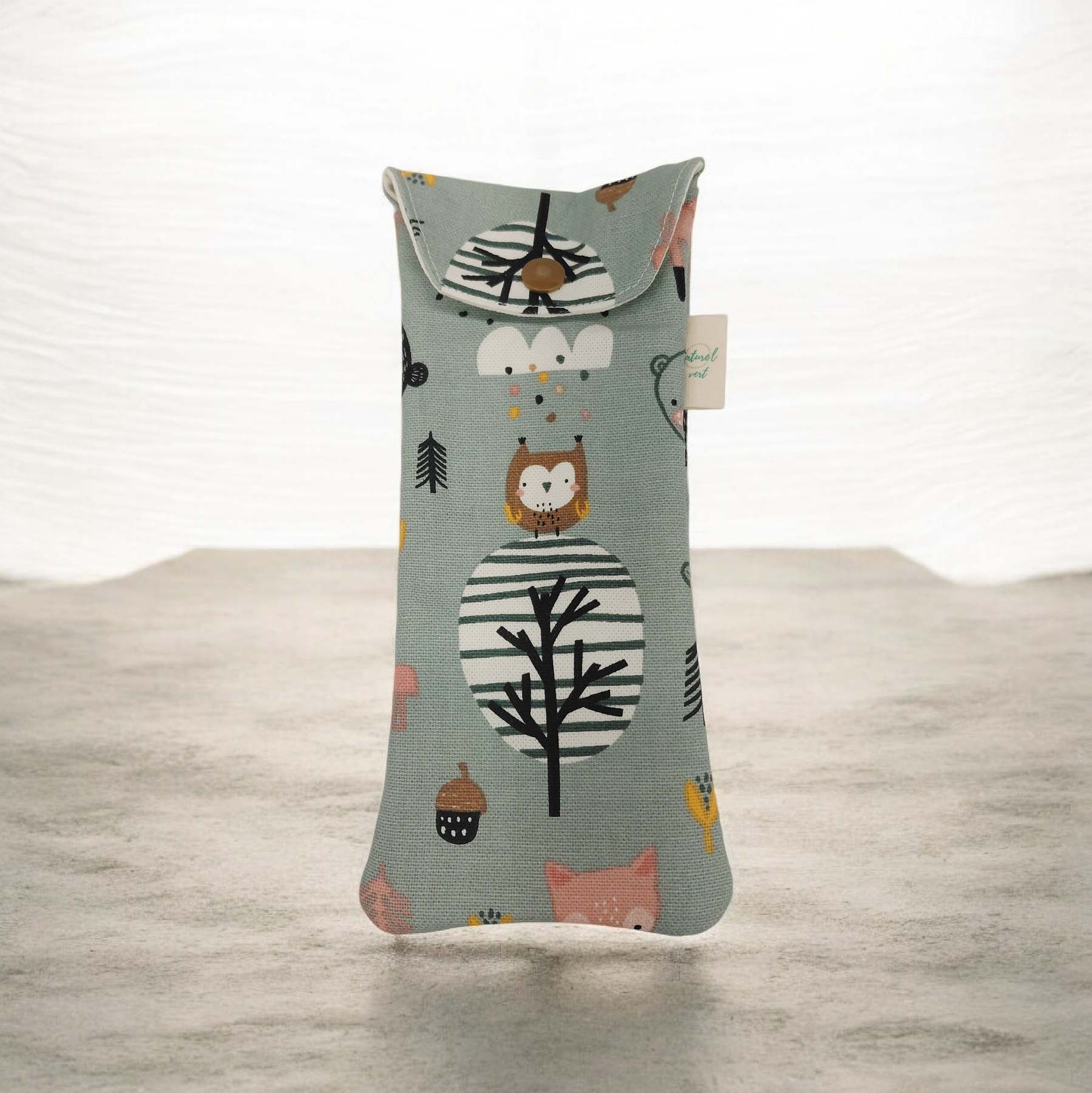 Pochette multifonction motif hibou – étui brosse à dents, range couverts, lunettes ou stylos – fait main