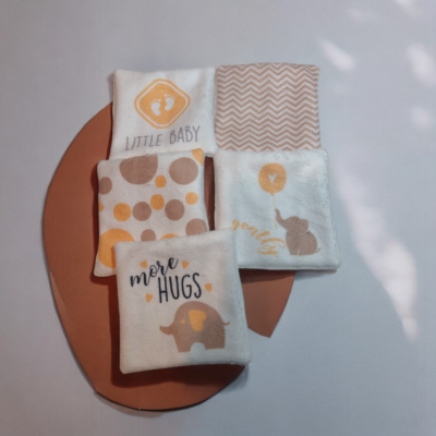 Lot de 5 lingettes lavables bébé – Collection ours – Éponge de bambou – Fait main