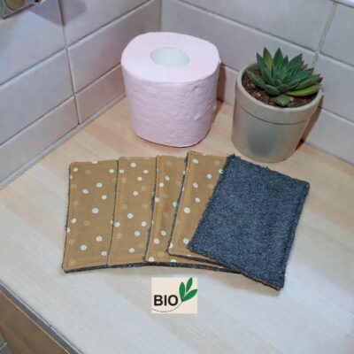 papier toilette lavable BIO en lot de 5 feuilles coton /éponge bambou modèle au choix