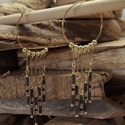 Boucles d'oreilles créoles avec pampilles de perles miyuki
