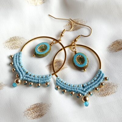 Boucles d'oreilles créoles, acier inoxydable, bleu azur