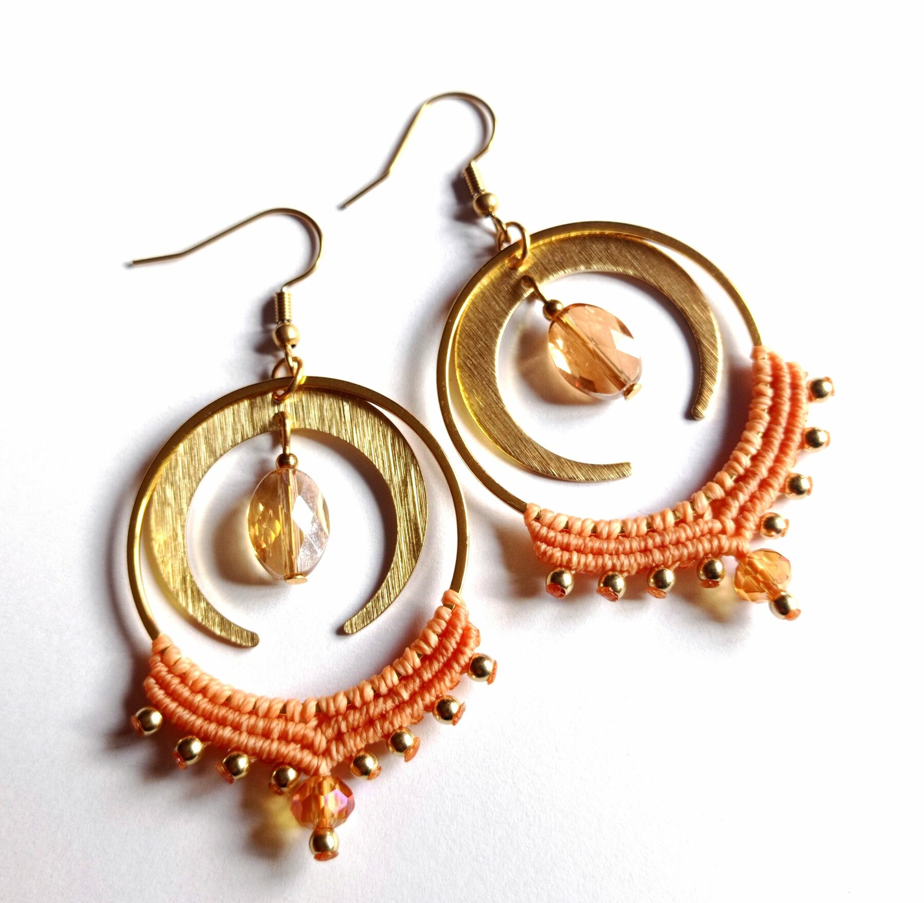 Boucles d'oreilles créoles, acier inoxydable doré, pêche – Image 2
