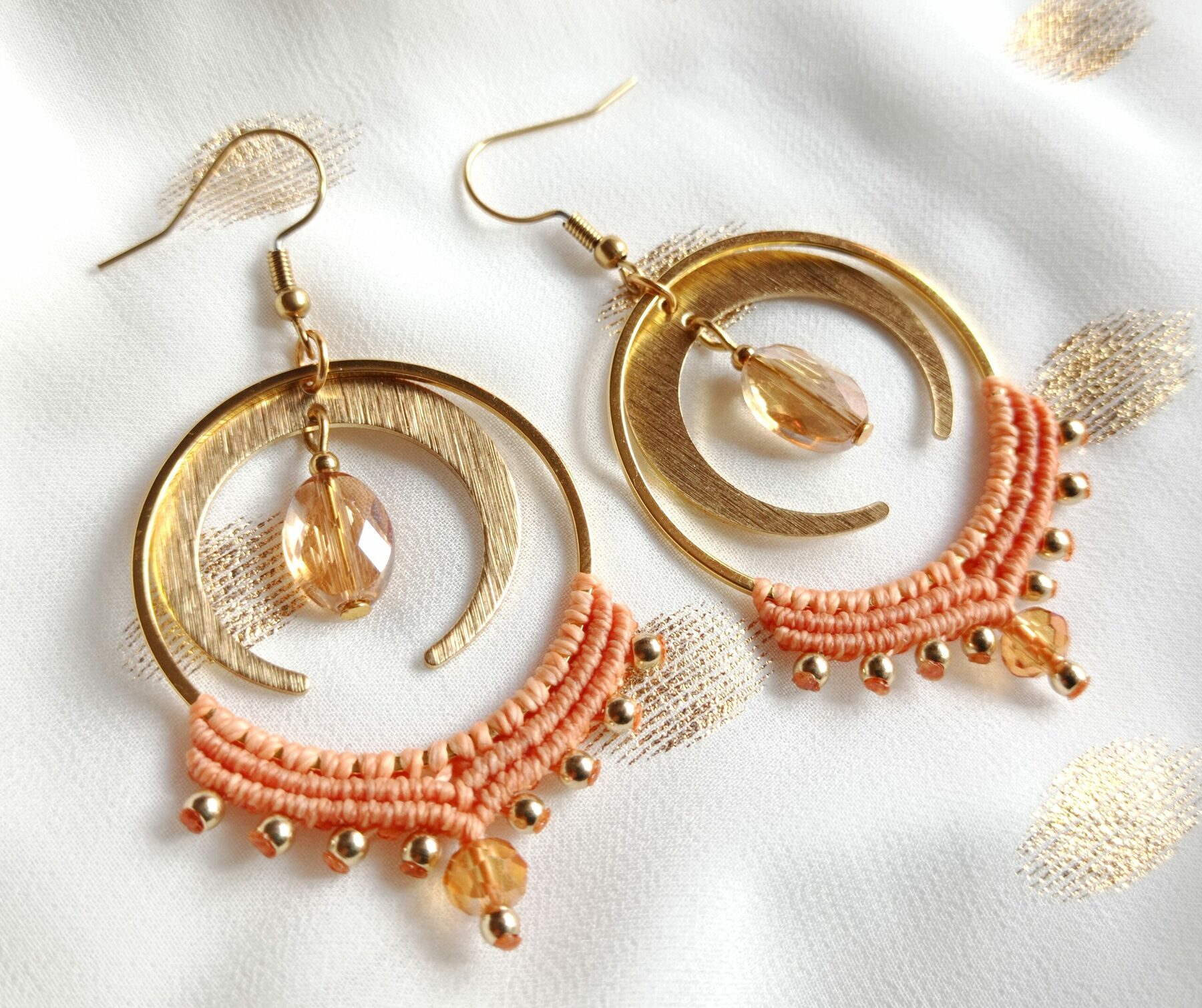 Boucles d'oreilles créoles, acier inoxydable doré, pêche