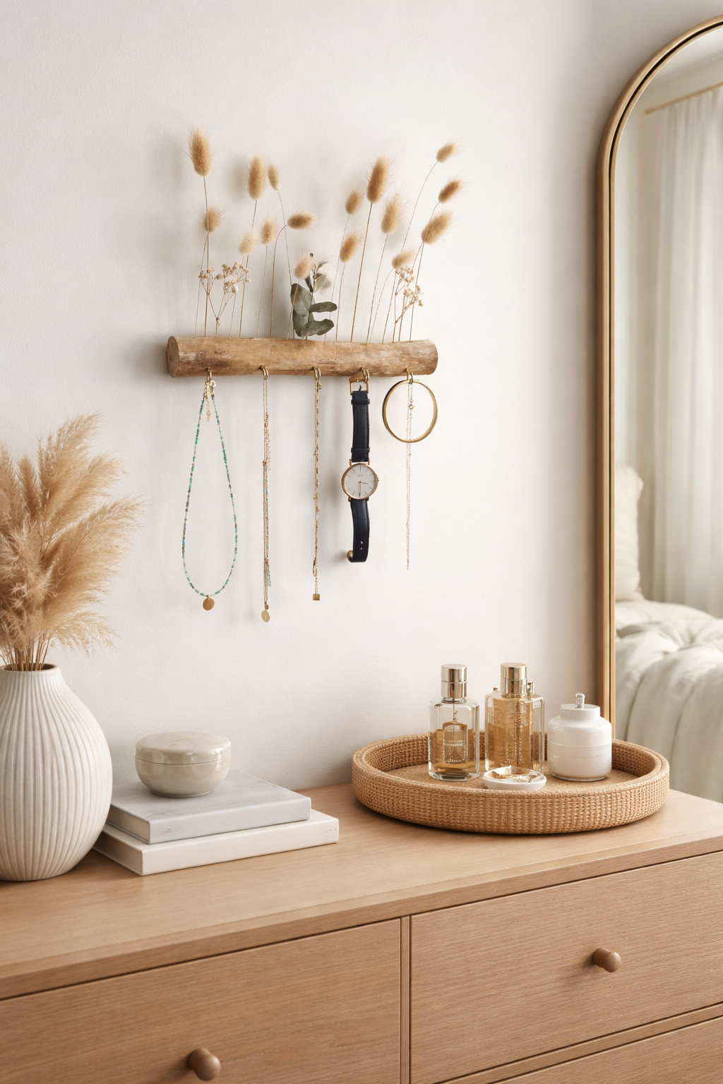 Porte-bijoux mural en bois et fleurs séchées – porte-clés décoratif fait main – Image 3