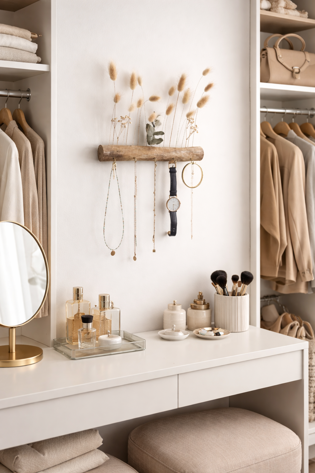 Porte-bijoux mural en bois et fleurs séchées – porte-clés décoratif fait main – Image 2