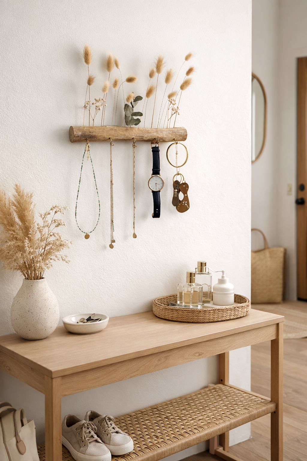 Porte-bijoux mural en bois et fleurs séchées – porte-clés décoratif fait main – Image 5