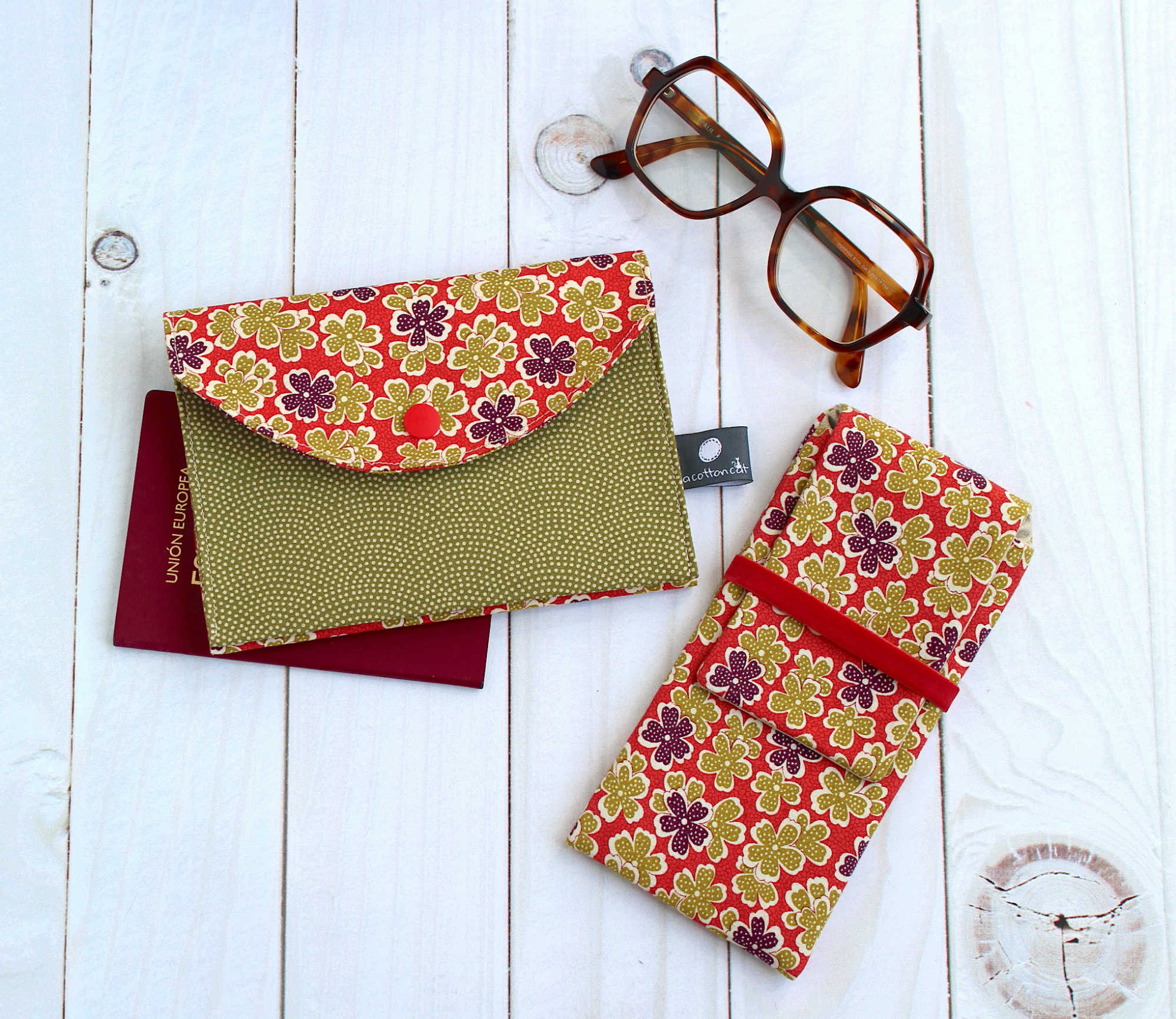 Portefeuille tissu japonais, porte passeport, pochette multi poches, trousse plate clip – Image 6