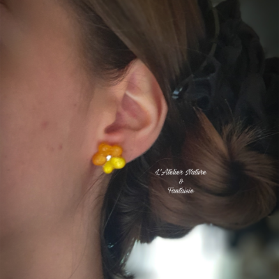 Boucles D'oreilles Artisanales "Fleurs" (Jaune Orange) -Made In France