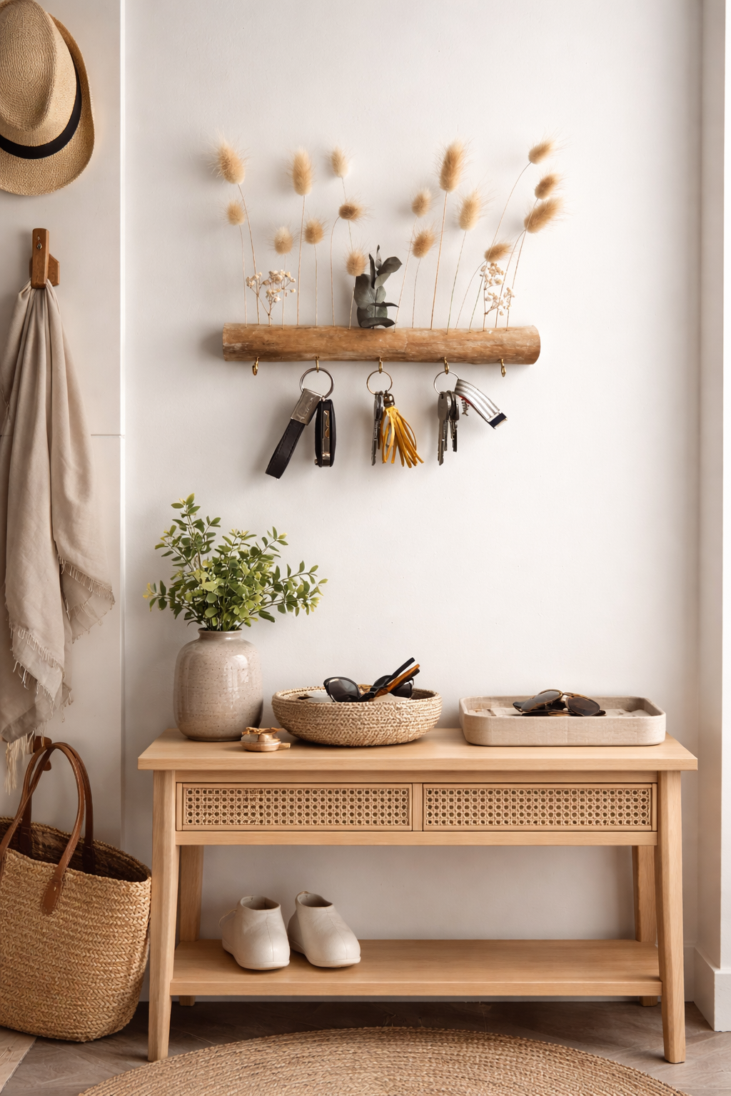 Porte-bijoux mural en bois et fleurs séchées – porte-clés décoratif fait main – Image 6