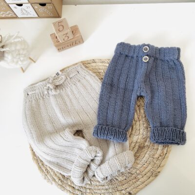 Le legging bébé en tricot laine merinos -collection bleuet /lin - 2 coloris