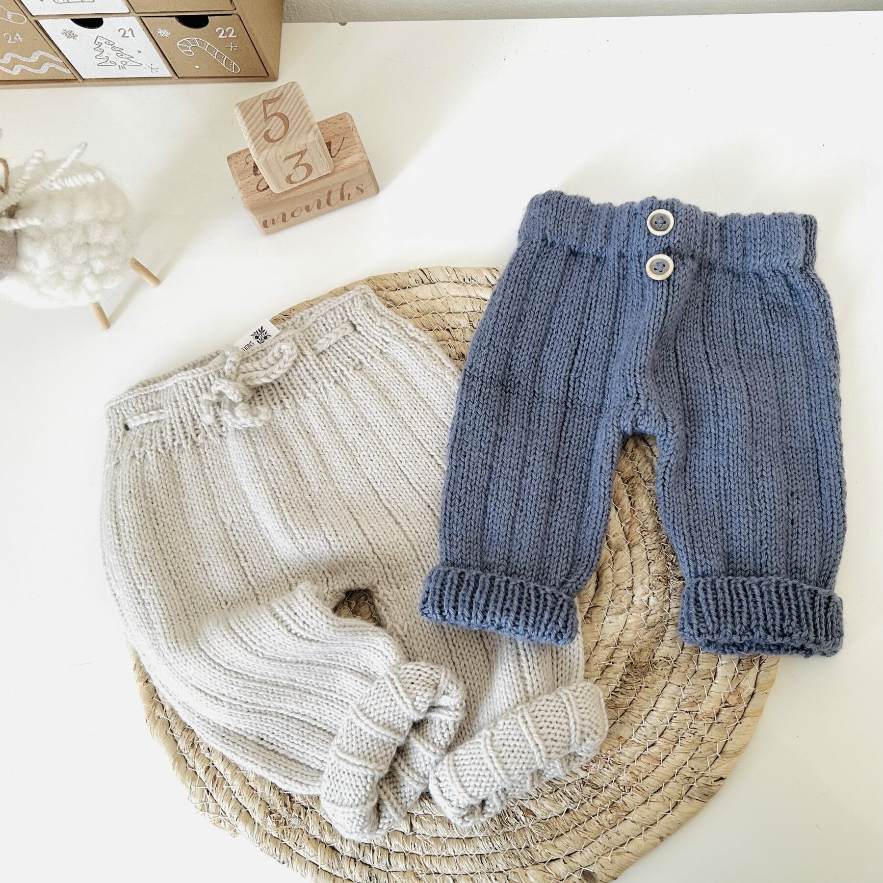 Le legging bébé en tricot laine merinos -collection bleuet /lin - 2 coloris