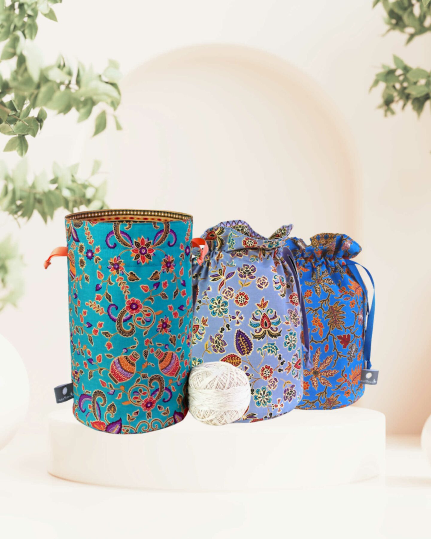 Petit sac à projets crochet tricot, pochon range pelotes de laine, trousse toilette cordons – Image 6