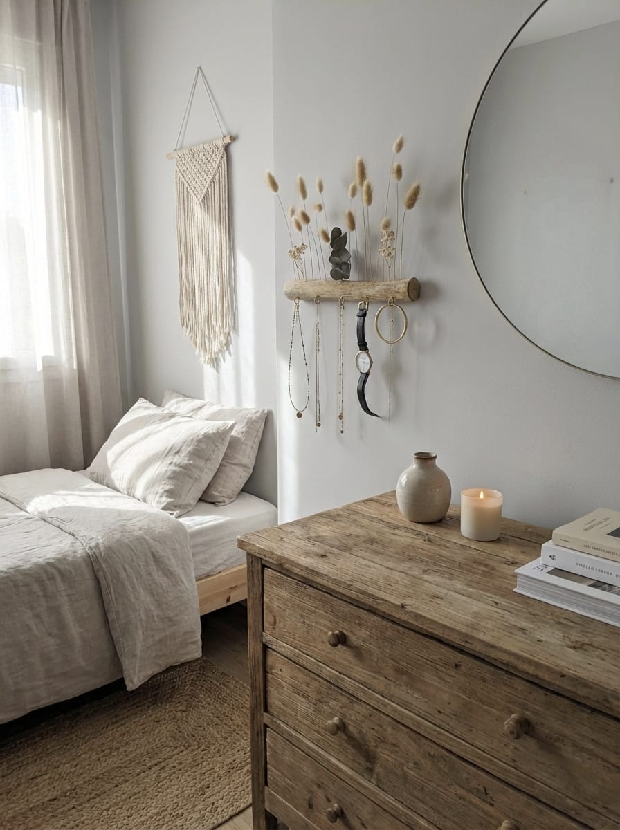 Porte-bijoux mural en bois et fleurs séchées – porte-clés décoratif fait main – Image 4