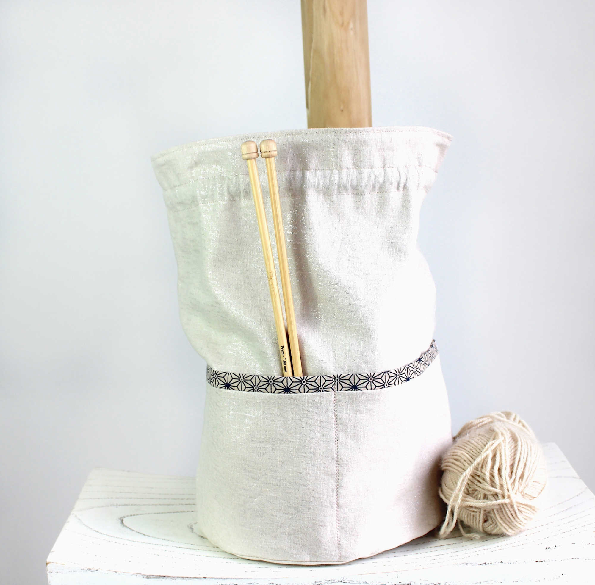 Sac à projets crochet tricot, grand pochon pelotes de laine, sac à ouvrages, accessoire tricot – Image 4