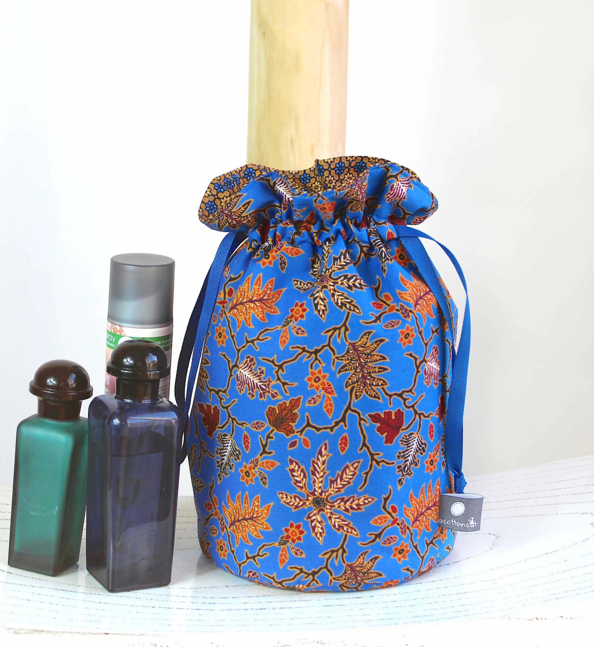 trousse toilette cordons tissu indien