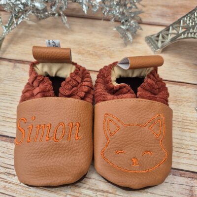Chaussons souples personnalisés, Chaussons bébé, enfant brodés prénom – Idée cadeau bébé fait main, doux et unique - renard