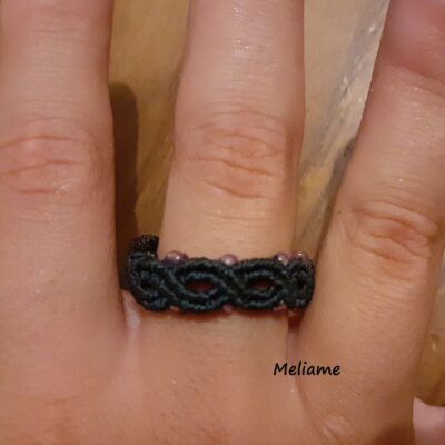 Bague en micro macramé, perles de rocaille, bague femme