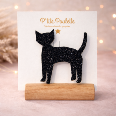 Broche Chat Pailletée – Bijou fantaisie artisanal – Création française P’tite Poulette
