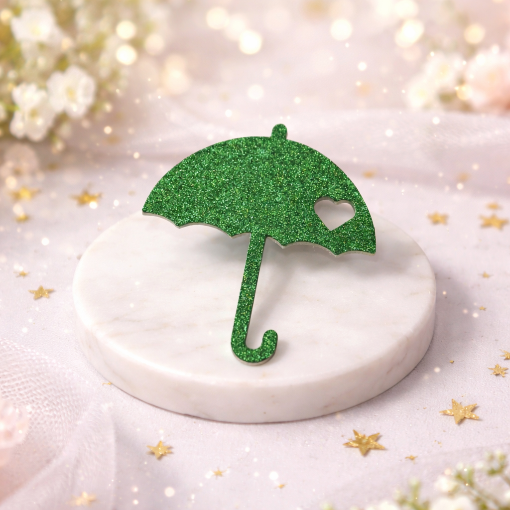 Broche Parapluie Pailleté vert– Bijou fantaisie artisanal – Création française P’tite Poulette – Image 2