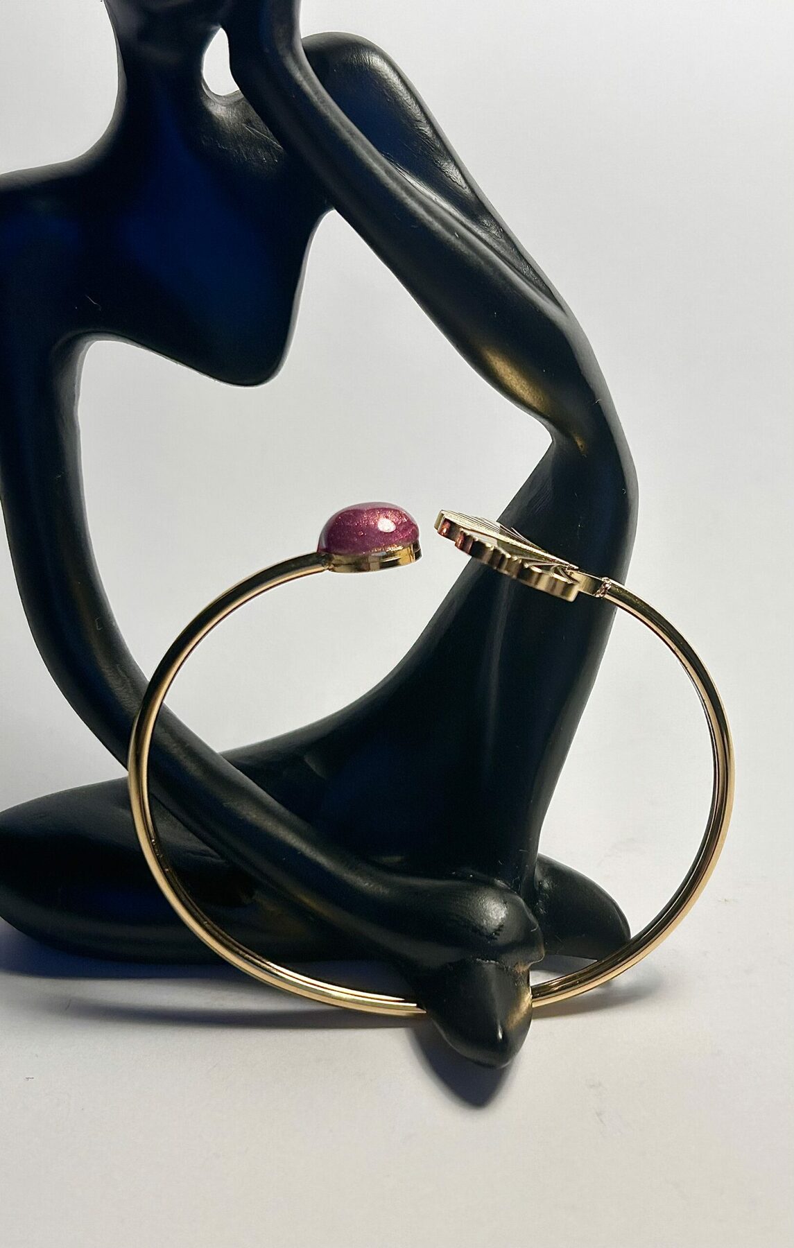 Bracelet feuille de ginkgo framboise pailletée – Image 3