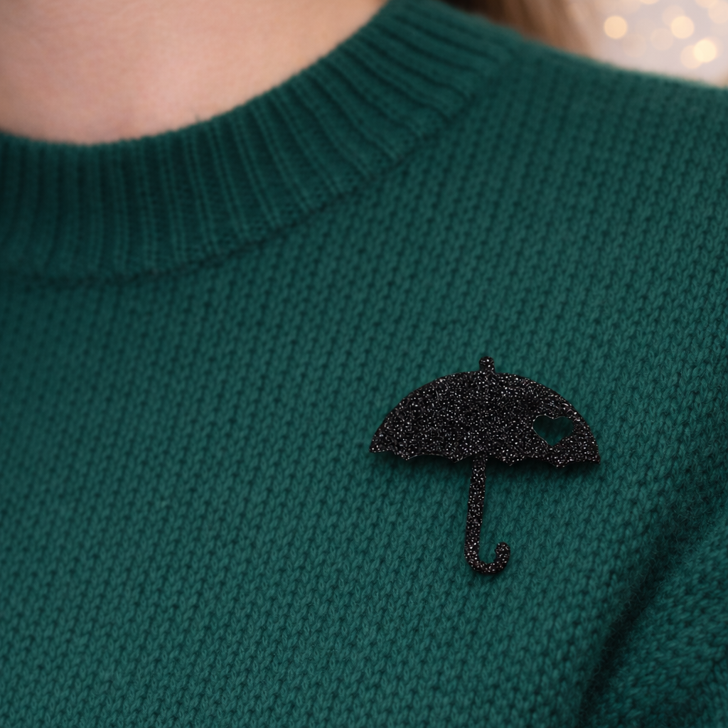 Broche Parapluie Pailleté noir – Bijou fantaisie artisanal – Création française P’tite Poulette – Image 2