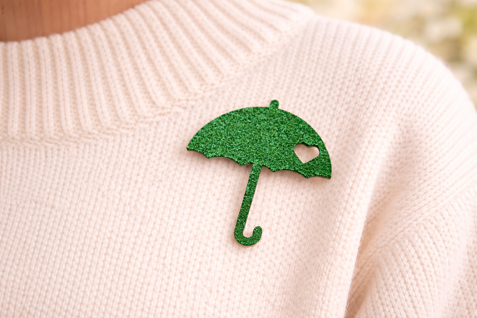 Broche Parapluie Pailleté vert– Bijou fantaisie artisanal – Création française P’tite Poulette – Image 3