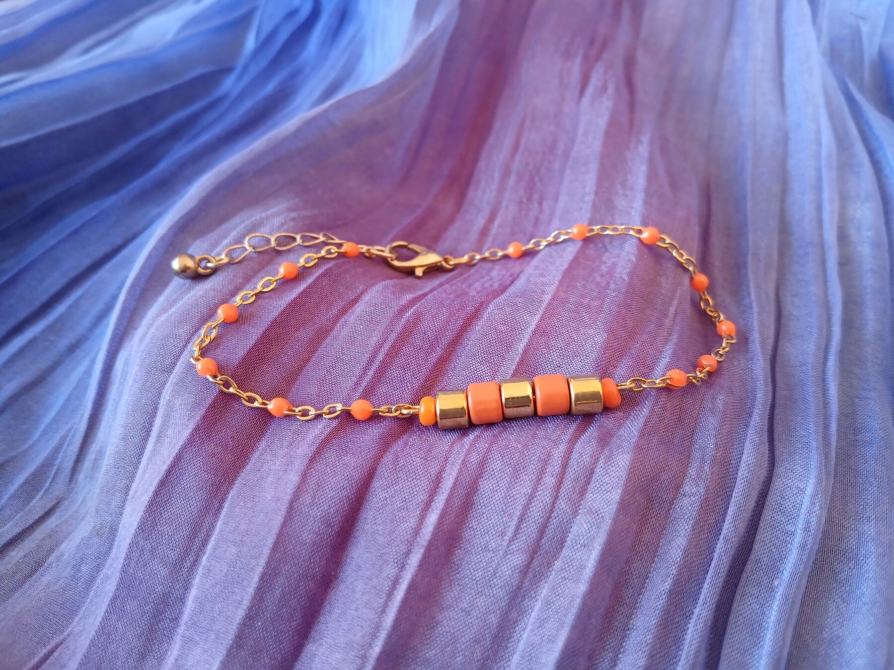 Bracelet dorée et orange Bijou upcyclé