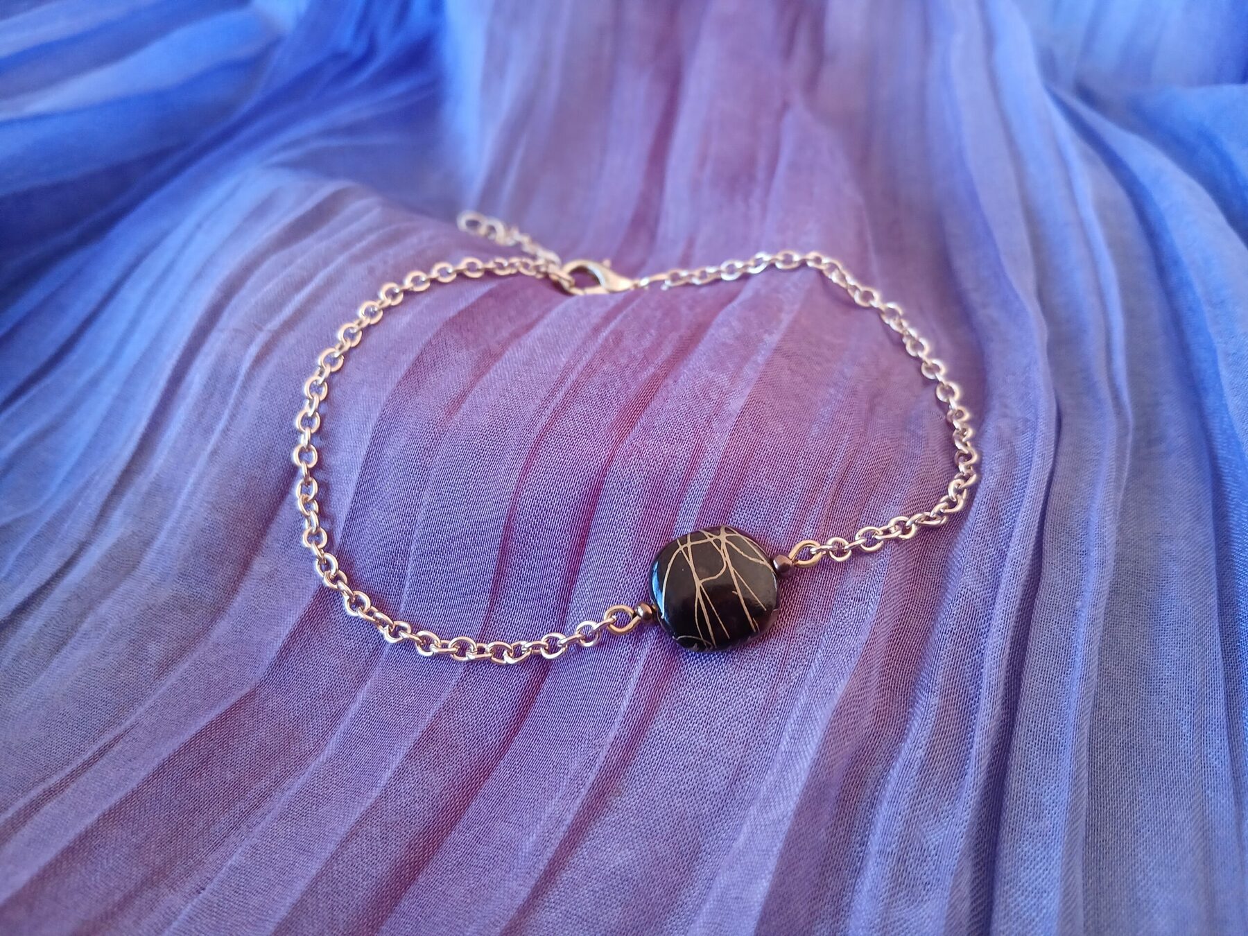 Bracelet upcyclé perle carrée brun mordoré