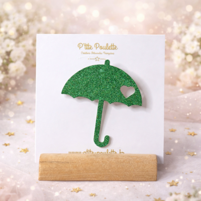 Broche Parapluie Pailleté vert– Bijou fantaisie artisanal – Création française P’tite Poulette