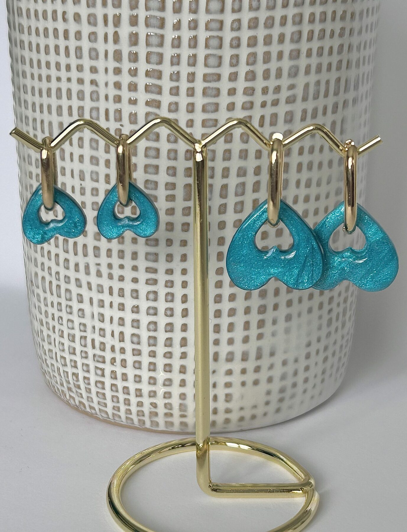 Boucles d’oreilles Duo cœur turquoise « Mère & Merveille » – Image 2