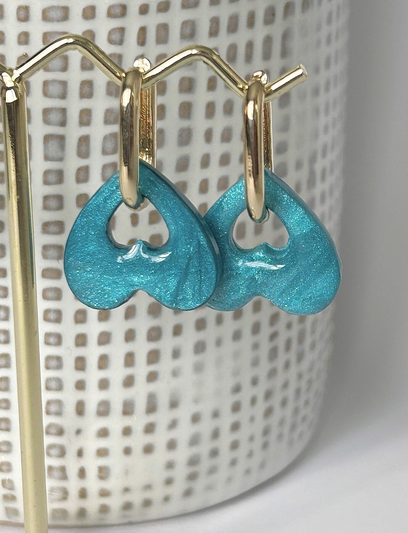 Boucles d’oreilles Duo cœur turquoise « Mère & Merveille » – Image 3