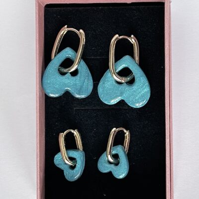 Boucles d’oreilles Duo cœur turquoise « Mère & Merveille »
