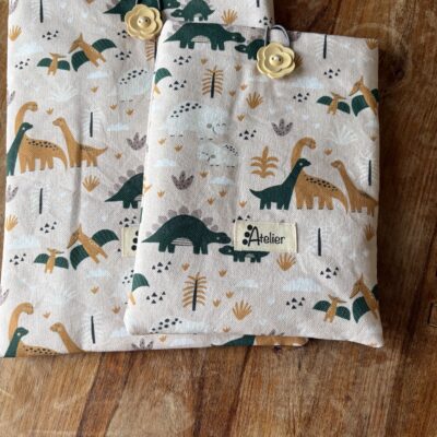 Pochette livre ou Tablette en coton dynosaures taille L et M