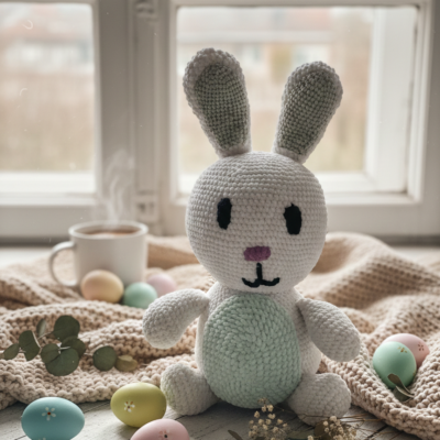 Lapin Géant doudou au crochet (40cm) - Grande peluche lapin personnalisable - Cadeau de naissance exceptionnel fait main