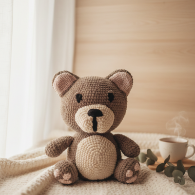 Ours Géant en peluche fait main (35cm) - Doudou Ours brun au crochet - Cadeau naissance prestige et décoration chambre