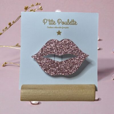 Broche lèvres pailletées faite main, bijou fantaisie artisanal P’tite Poulette