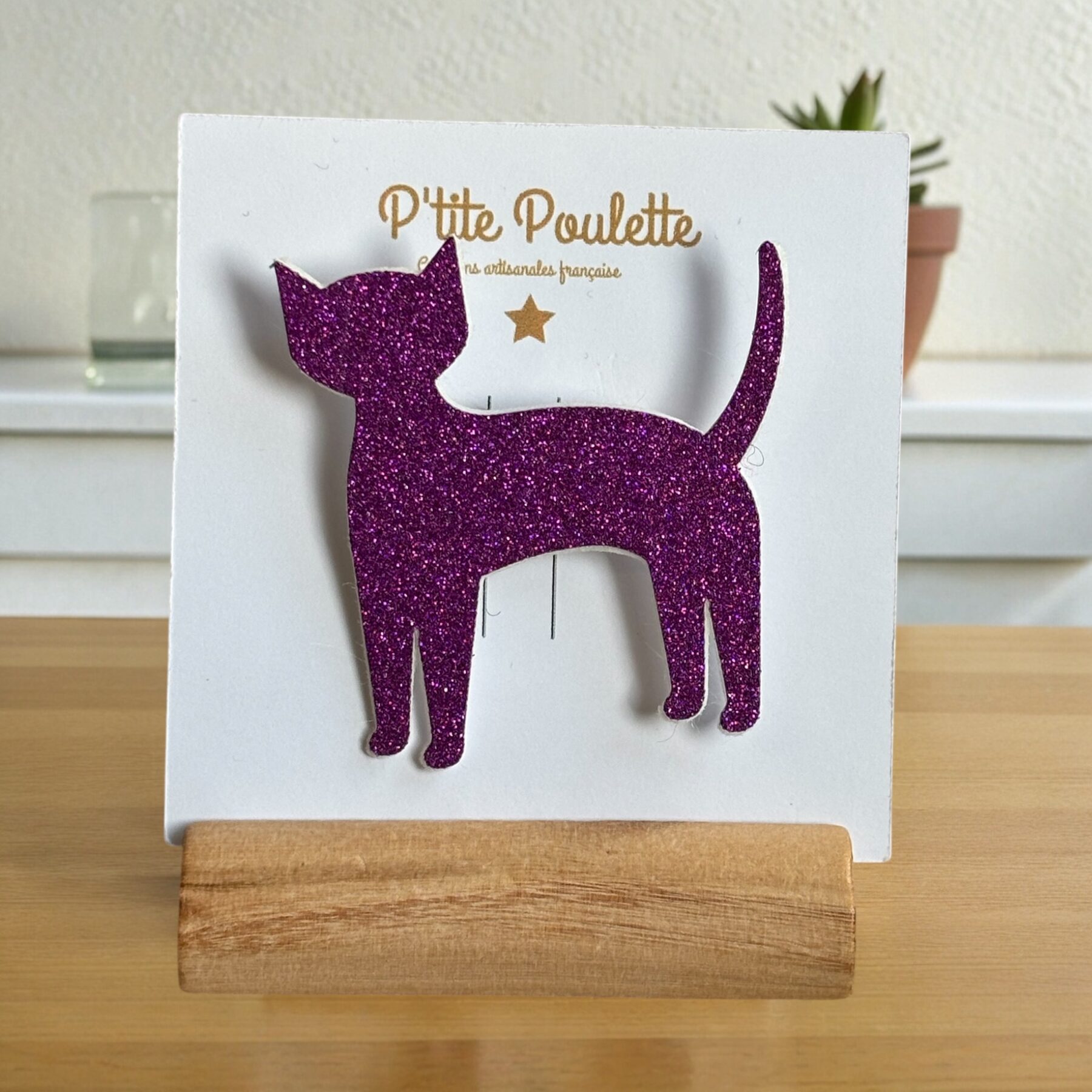 Broche Chat Pailletée violet Bijou fantaisie artisanal – Création française P’tite Poulette