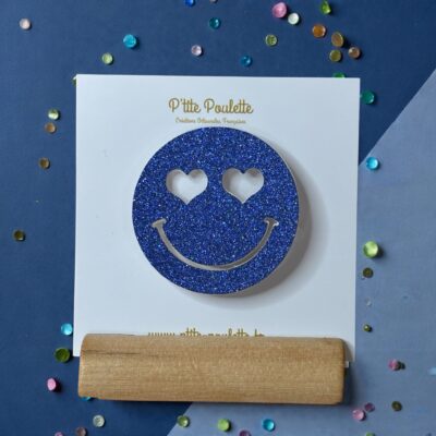 Broche Smiley Pailletée bleu roi– Bijou fantaisie artisanal – Création française P’tite Poulette (Copie)